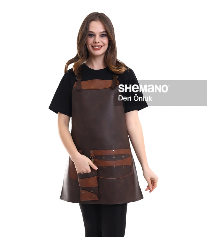 Logolu Şık Deri Önlük